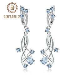 Flower Design 3.89t Natural Sky Blue Topaz Gemstone Drop Earrings For Bridal 925 Sterling Silver Wedding Jewelry | Vimost Shop.