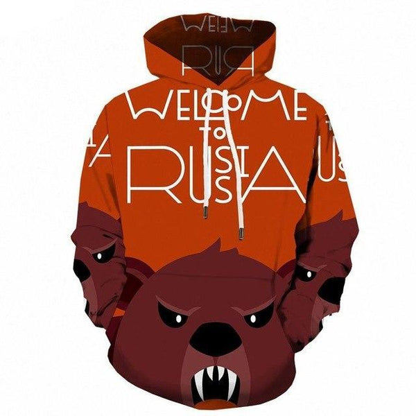 Men Funny Russia  Animal 3d Print  Red Hip Hop Hoodies | Vimost Shop.