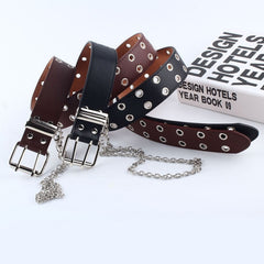 Fashion Women Punk Chain Fashion Belt Adjustable Black Double/Single Eyelet Grommet Leather Buckle Belt | Vimost Shop.