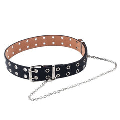 Fashion Women Punk Chain Fashion Belt Adjustable Black Double/Single Eyelet Grommet Leather Buckle Belt | Vimost Shop.