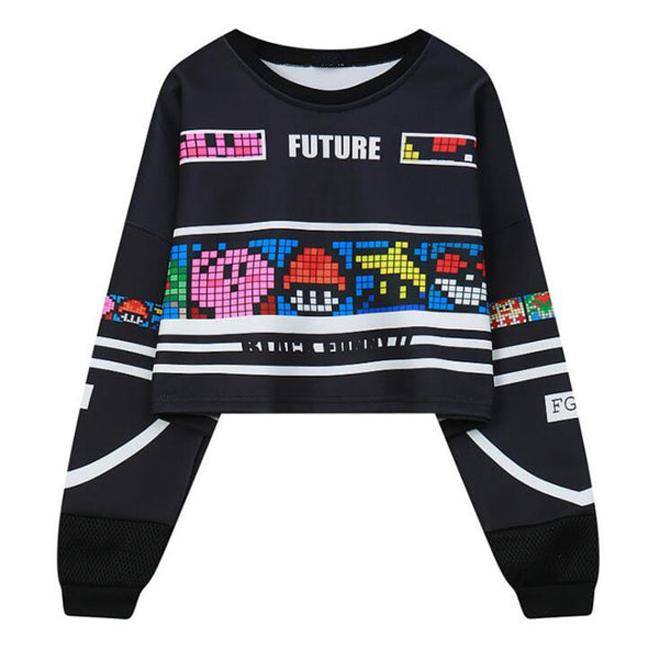Long Sleeve Hollow Out Patchwork Printed Sweatshirt | Vimost Shop.