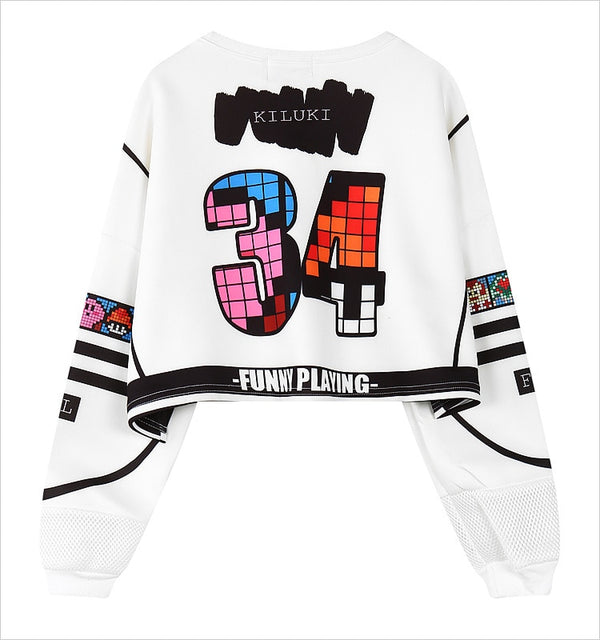 Long Sleeve Hollow Out Patchwork Printed Sweatshirt | Vimost Shop.
