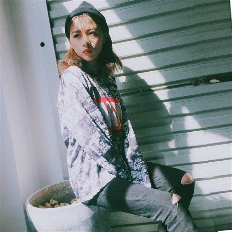 Woman Harajuku Anime Portrait Print Sweatshirts | Vimost Shop.