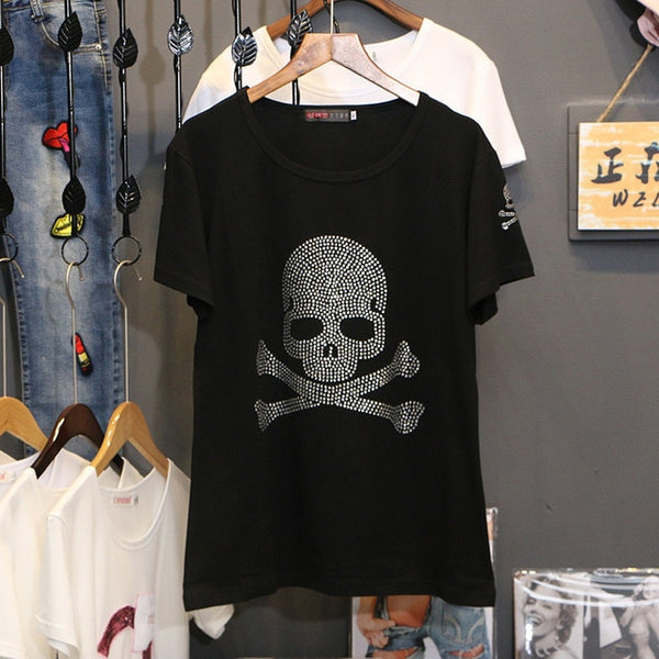 Hot Drilling T Shirt Short Sleeve Cotton Summer T-Shirts Women O-Neck Casual Tops Tees | Vimost Shop.