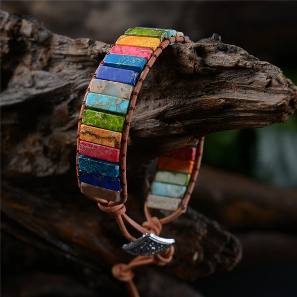 Multicolor Wrap Bracelet Chakra Bracelet Boho Natural Stone Single Leather Beaded Bracelet Power Bracelet | Vimost Shop.