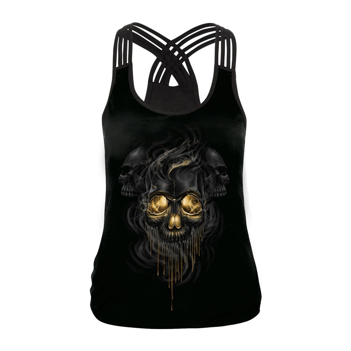 Fashion Halloween Sugar Skull Rose Girl Tank Top for Women Gothic Style Back Cross Sleeveless Vest | Vimost Shop.