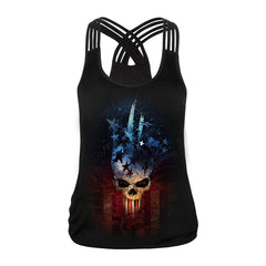 Fashion Halloween Sugar Skull Rose Girl Tank Top for Women Gothic Style Back Cross Sleeveless Vest | Vimost Shop.