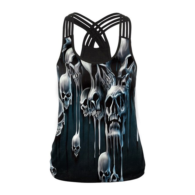 Fashion Halloween Sugar Skull Rose Girl Tank Top for Women Gothic Style Back Cross Sleeveless Vest | Vimost Shop.