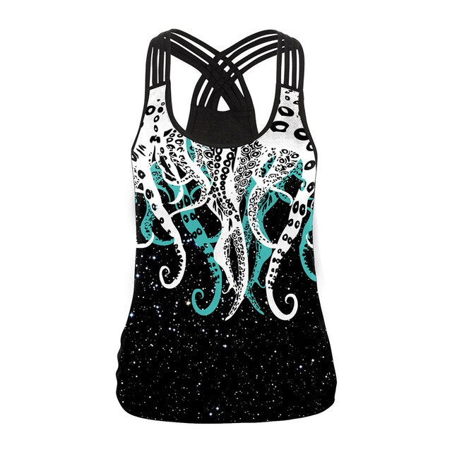 Fashion Halloween Sugar Skull Rose Girl Tank Top for Women Gothic Style Back Cross Sleeveless Vest | Vimost Shop.