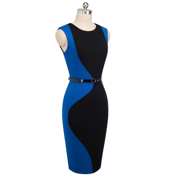 Patchwork Round Neck Sleeveless Work vestidos Business Sheath Bodycon Women Office Dress | Vimost Shop.