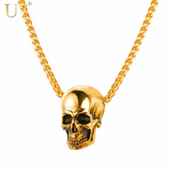 Halloween Jewelry Skull Necklace Stainless Steel Gothic Biker Pendant & Chain For Men/Women Punk Gift Gold/Black Color | Vimost Shop.