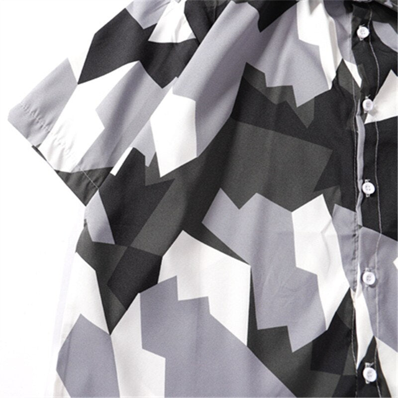 Mens Streetwear Geometry Short Sleeve Shirts Harajuku Hawaiian Pink Grey Shirt Hip Hop Casual Loose Shirt | Vimost Shop.