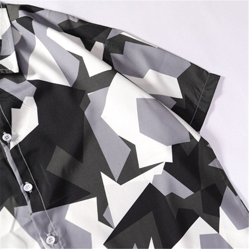 Mens Streetwear Geometry Short Sleeve Shirts Harajuku Hawaiian Pink Grey Shirt Hip Hop Casual Loose Shirt | Vimost Shop.