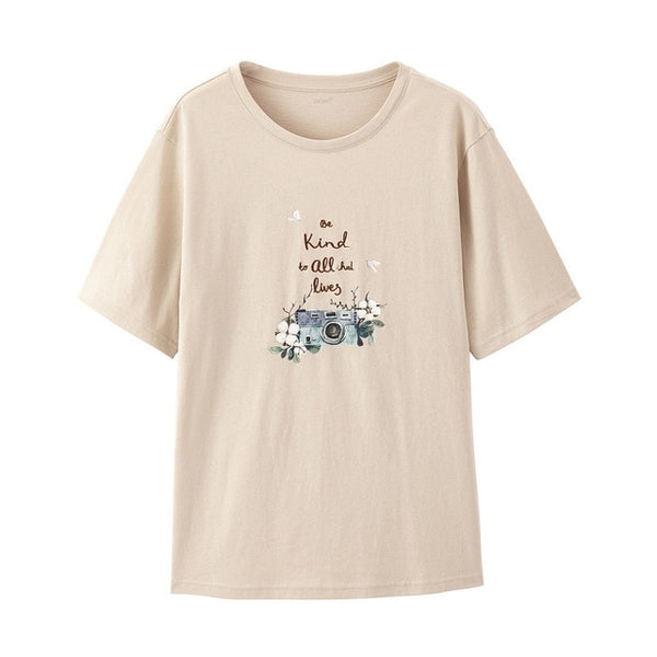 Summer Literary Embroidary Retro Casual All Matched Loose Women T-shirt | Vimost Shop.