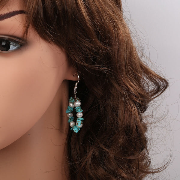 Turquoise Pearl 925 Sterling Silver Drop Dangle Earrings Handmade Custom Jewelry Valentines Gifts for Women Her Mom Girls | Vimost Shop.
