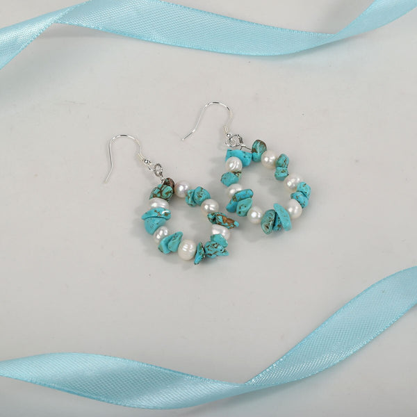 Turquoise Pearl 925 Sterling Silver Drop Dangle Earrings Handmade Custom Jewelry Valentines Gifts for Women Her Mom Girls | Vimost Shop.