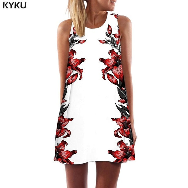 Flower Dress Women Harajuku Tank Art Beach Graffiti Vestido Sexy Yellow Korean Style Womens Clothing Summer Ladies | Vimost Shop.