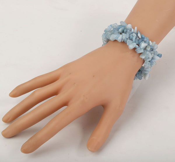 Aquamarine Stretch Cuff 5 Layer Braided Chunky Chakra Bracelet Handmade bridal Jewelry gift for Women Girls Mom | Vimost Shop.