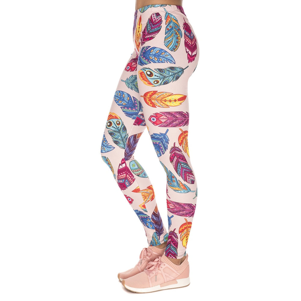 Women Legins Feathers Vibes Printing Blue Sexy Slim Legging Woman High Waist Leggings | Vimost Shop.