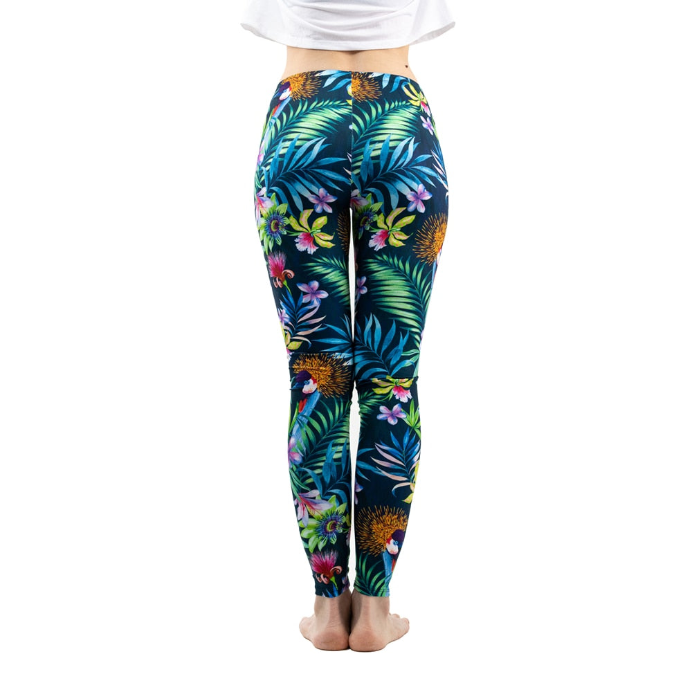 Fashion Women Trend Green Floral Leaf Flower Pattern Leggings Sexy Elasticity Fitness Slim Bottoms Workout Pants | Vimost Shop.