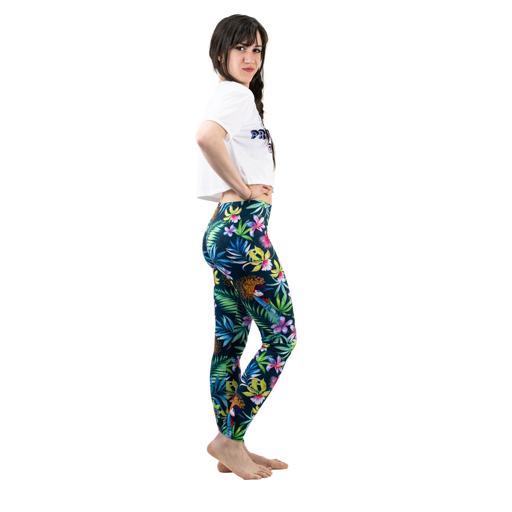 Fashion Women Trend Green Floral Leaf Flower Pattern Leggings Sexy Elasticity Fitness Slim Bottoms Workout Pants | Vimost Shop.