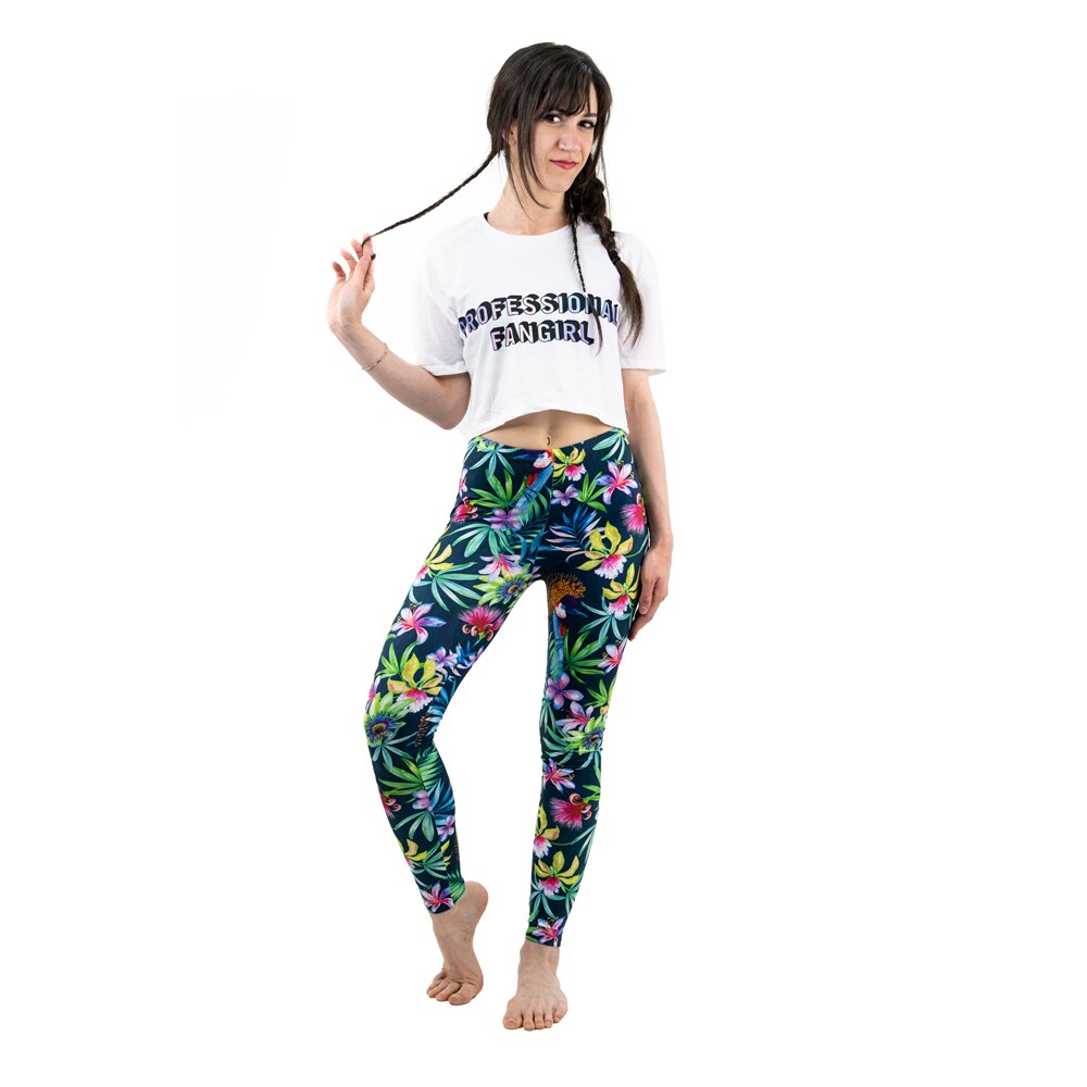 Fashion Women Trend Green Floral Leaf Flower Pattern Leggings Sexy Elasticity Fitness Slim Bottoms Workout Pants | Vimost Shop.