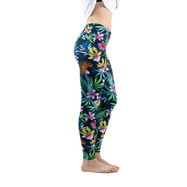 Fashion Women Trend Green Floral Leaf Flower Pattern Leggings Sexy Elasticity Fitness Slim Bottoms Workout Pants | Vimost Shop.