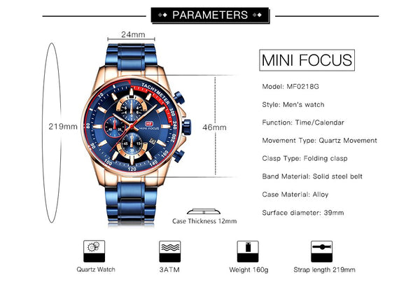 Top Brand Luxury Sport Men Quartz Watch Stainless Steel Strap Chronograph Multifunction Classic Male Wrist Watches