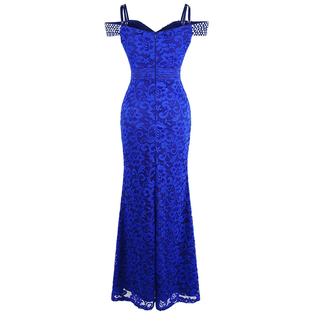Women's Beading Boat Neck Lace Pleated Party Gown Slit Long Formal Mermaid Evening Dresses | Vimost Shop.