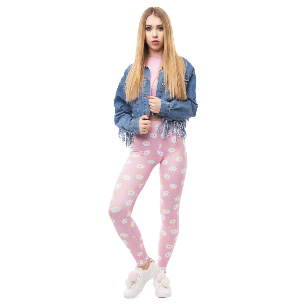 Women High Waist Legging Rincess Cloud Printing Fitness Leggings Fashion Elegant Woman Pants | Vimost Shop.