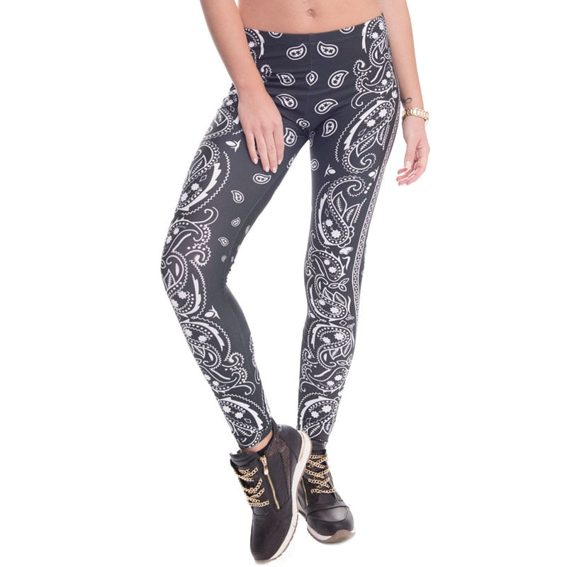 High Elasticity Bandana Printed Womens Fashion Slim Fit Legging Workout Trousers Casual Pants Leggings | Vimost Shop.