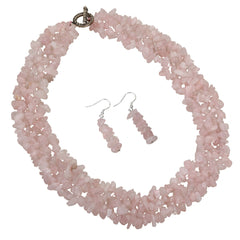 Rose Quartz 925 Sterling Silver Wide Layers Choker Necklace Dangle Drop Earrings Jewelry Set Gifts for Women Mom Teen Girl | Vimost Shop.