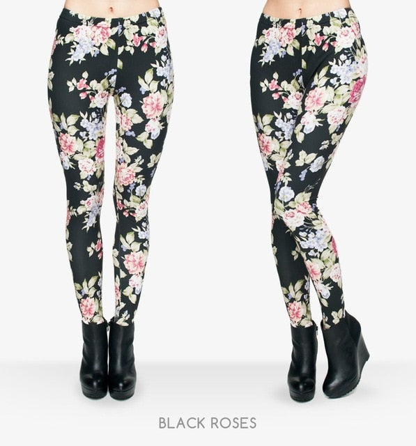 Fashion Flowers Printing Legging Punk Women Legins Stretchy Trousers Casual Women Pants Leggings | Vimost Shop.
