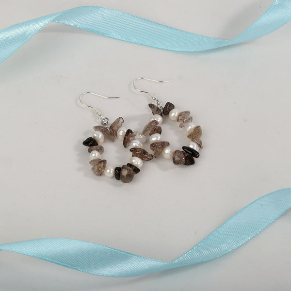 Smoky Quartz Pearl 925 Sterling Silver Drop Dangle Earrings Handmade Custom Jewelry Gifts for Women Her Mom Girls Wife | Vimost Shop.