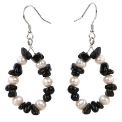 Natutal Obsidian Pearl 925 Sterling Silver Drop Dangle Earrings Handmade Custom Black Jewelry Gift for Women Mom Girls Wife