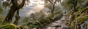 wooded walking path after rain