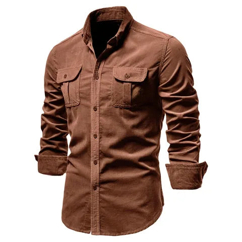 Brown long-sleeve button-front shirt