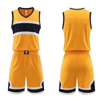 Yellow and black basketball jersey and shorts views