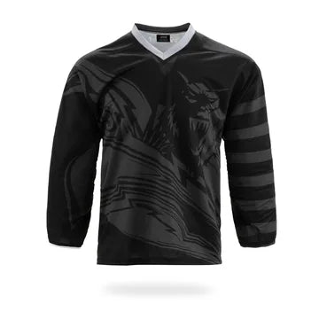 Black custom hockey jersey with tonal graphic